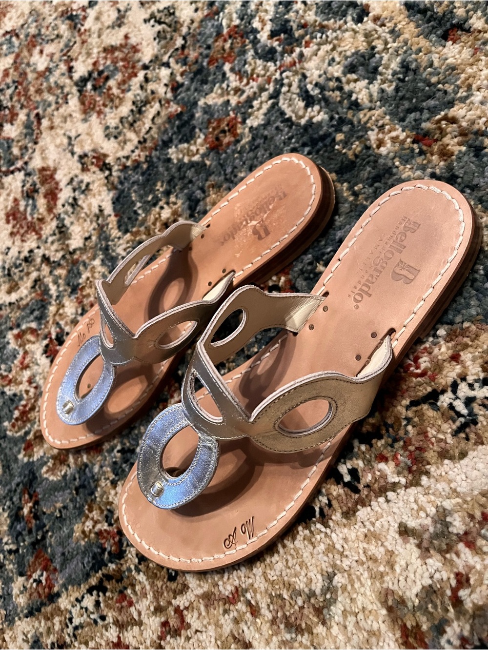 Almafi Bellogrado Anni ‘70 Platino light gold Leather Toe-Loop Sandals - Women's - Picture 3 of 8